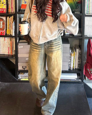 Vintage Whisker Washed Straight Denim Pants