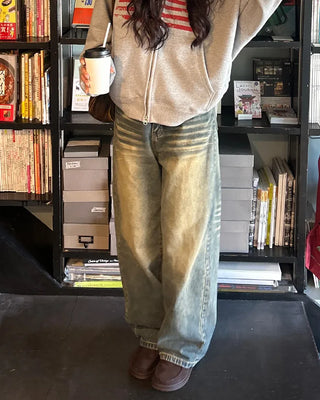 Vintage Whisker Washed Straight Denim Pants