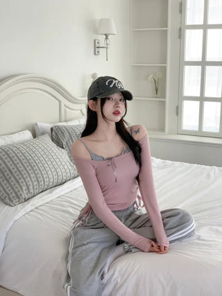 [2pcs] Frill Sleeveless Shirred T-Shirt Set