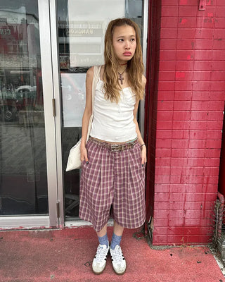 (ORIGINAL) Tartan Check Half Wide Easy Pants