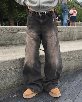 (ORIGINAL) Double Unique Seam Wide Denim Pants