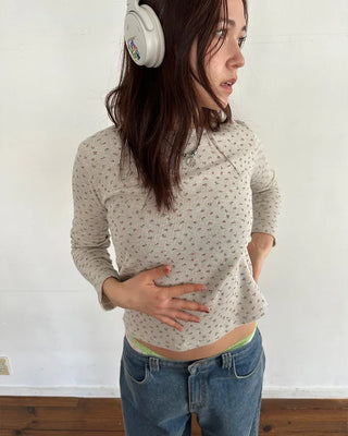 Waffle Mini Flower Slim Long Sleeve Cut and Sew