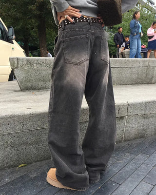(ORIGINAL) Double Unique Seam Wide Denim Pants
