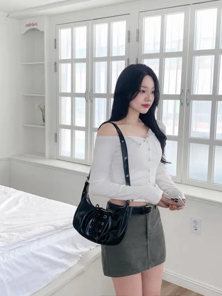 One-shoulder shirred T-shirt