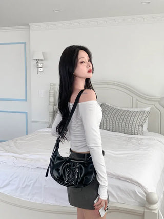 One-shoulder shirred T-shirt