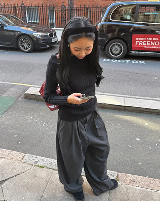 Ribbed wrap off-shoulder knit