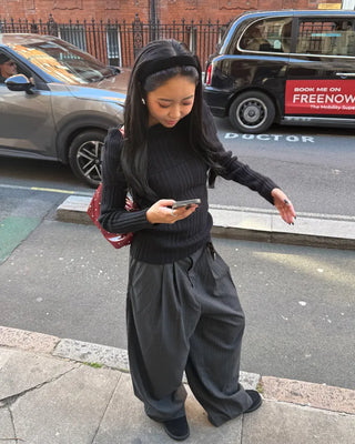 Ribbed wrap off-shoulder knit