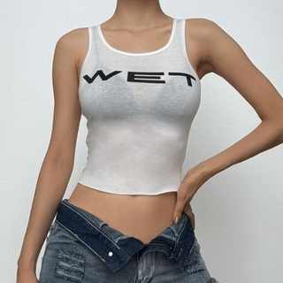 Sleeveless u neck â€œwetâ€ print tank top