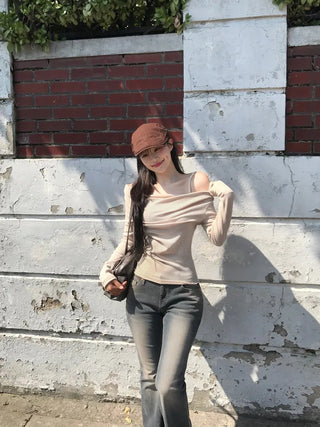 Shirred off-shoulder sleeveless top