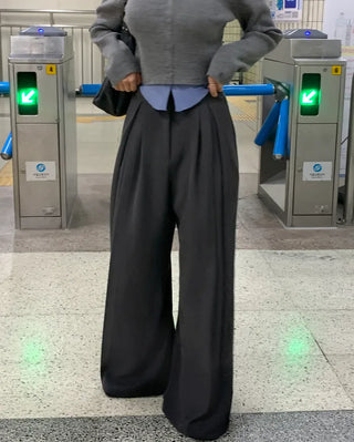 [4 colors] Pleated wide-leg slacks