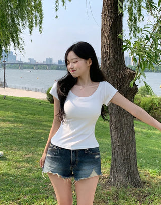 Slim Shirred Short-Sleeve T-Shirt