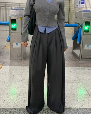 [4 colors] Pleated wide-leg slacks