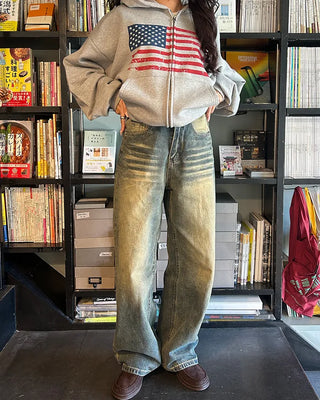 Vintage Whisker Washed Straight Denim Pants