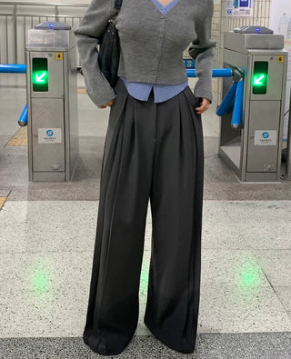 [4 colors] Pleated wide-leg slacks