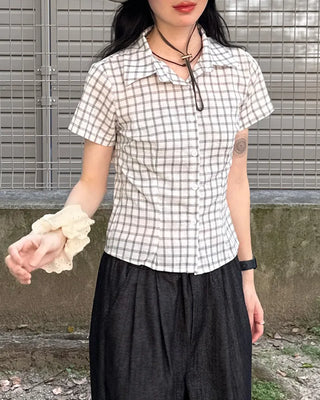 Slim-fit check short-sleeved shirt