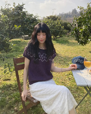 Floral short-sleeved knit