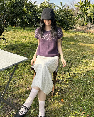 Floral short-sleeved knit