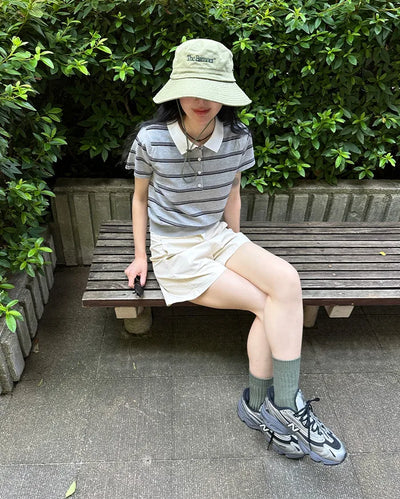 Border Color Slim Fit Short Sleeve Knit