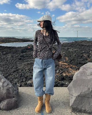 Checkered scarf T-shirt