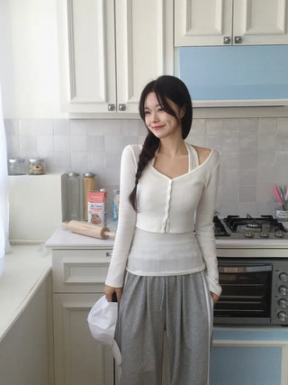 Halter neck sleeveless top & cardigan set
