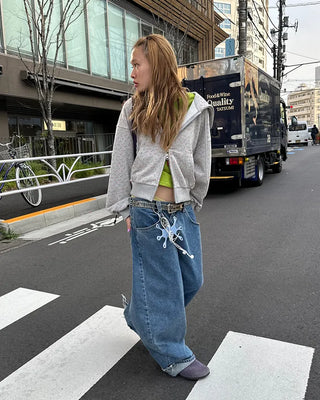 Mini Flower Double Zip Sweatshirt Hoodie