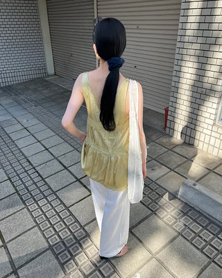 Chiffon wide-leg pants with elastic waistband