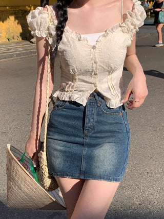Eyelet Flower Frill Blouse