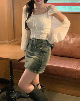2-Pocket Cargo Denim Skirt