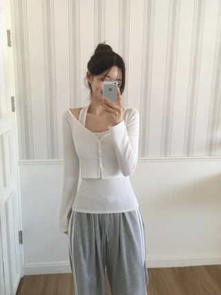 Halter neck sleeveless top & cardigan set