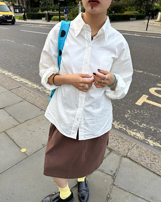 Patch bust pocket round hem shirt
