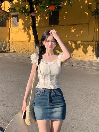 Eyelet Flower Frill Blouse