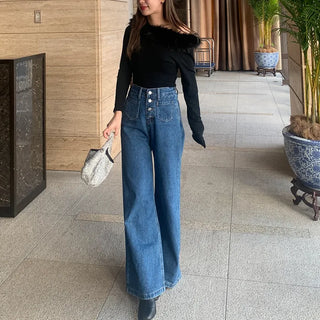 Fur off-shoulder long t-shirt