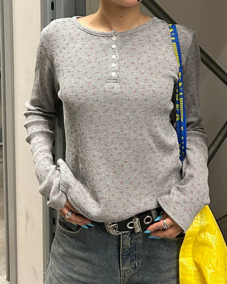 Mini Flower Henley Neck Thermal Cut and Sew