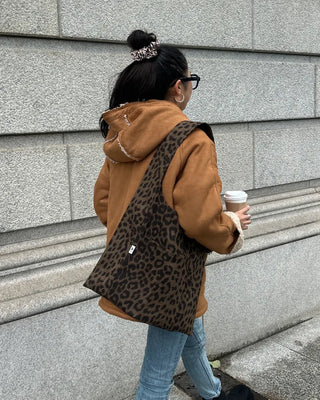 Leopard print one-pocket one-shoulder tote bag