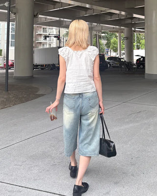 High-waisted flared Bermuda denim pants