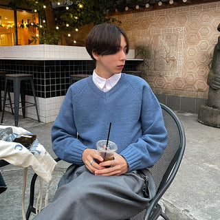 (Unisex) V-neck Loose Fit Knit
