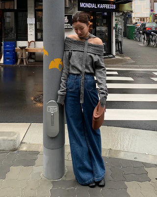 Wrap-off shoulder knit