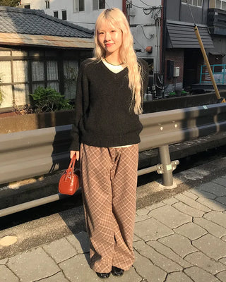 Checked wide-leg pants