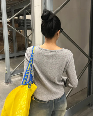 Mini Flower Henley Neck Thermal Cut and Sew