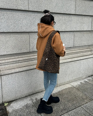 Leopard print one-pocket one-shoulder tote bag