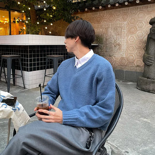 (Unisex) V-neck Loose Fit Knit