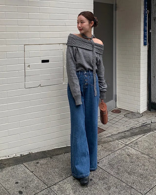 Wrap-off shoulder knit