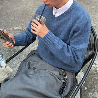 (Unisex) V-neck Loose Fit Knit