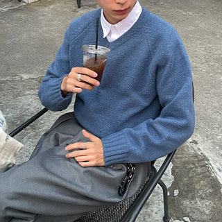 (Unisex) V-neck Loose Fit Knit