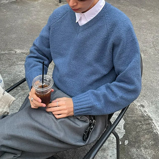 (Unisex) V-neck Loose Fit Knit