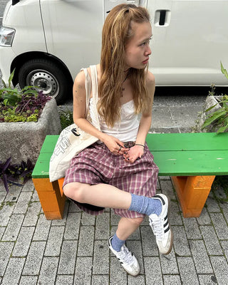 (ORIGINAL) Tartan Check Half Wide Easy Pants