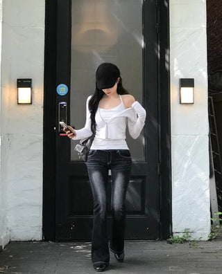 Washed bootcut denim pants
