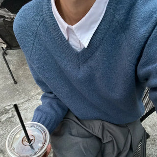 (Unisex) V-neck Loose Fit Knit