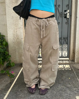 Double cargo pocket cotton pants