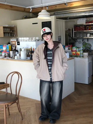 Vintage wash denim pants with pleats